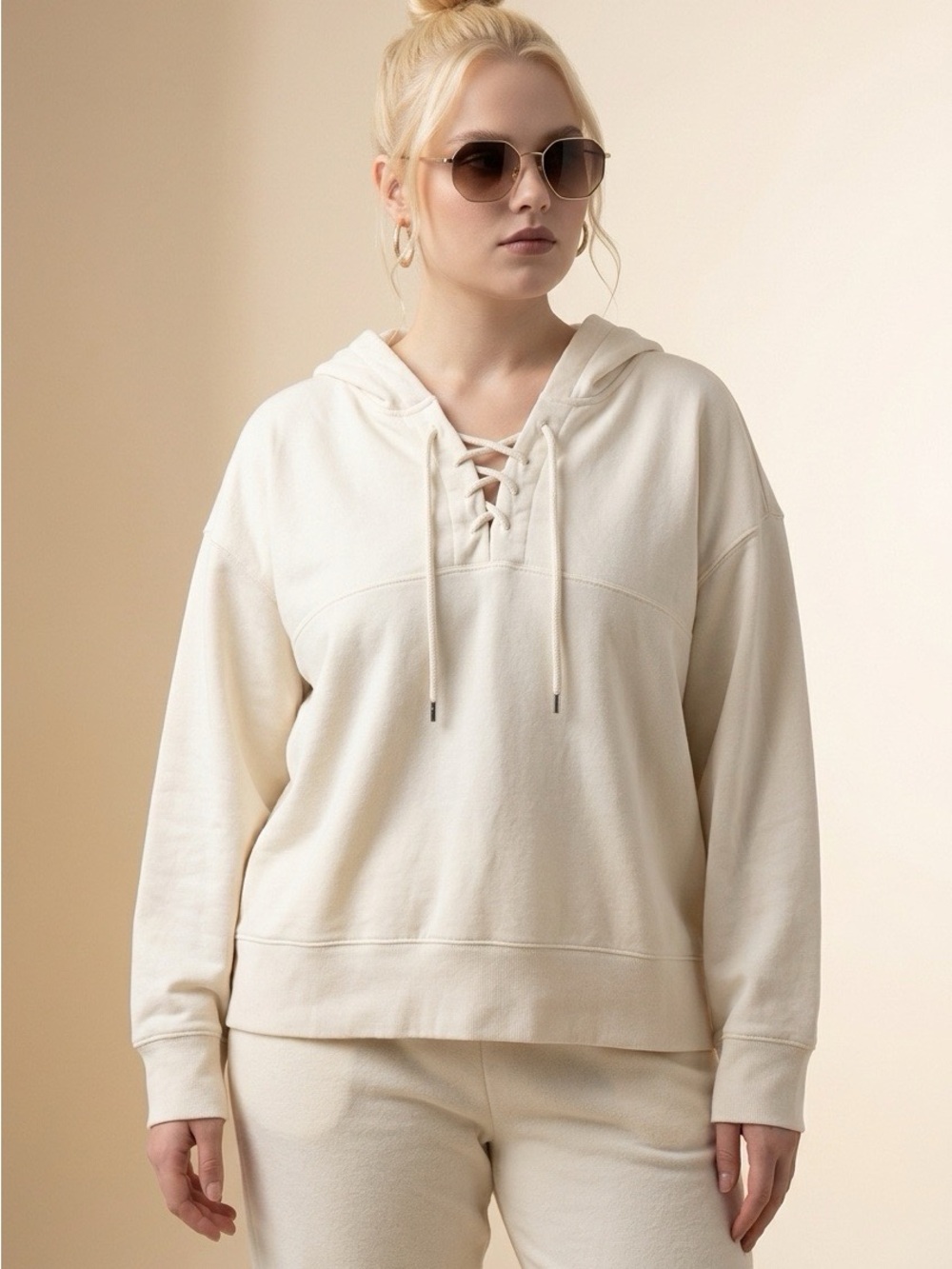 Universal Thread Lace-Up Hoodie in Cream